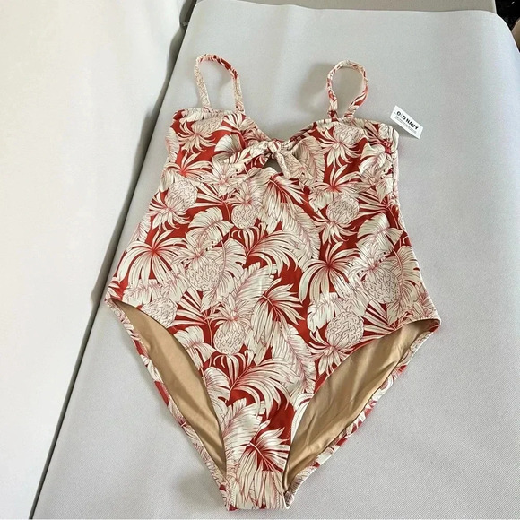 Tie-Front Keyhole Bandeau-Style One-Piece Swimsuit Size XLarge Pineapple Print - Picture 1 of 12